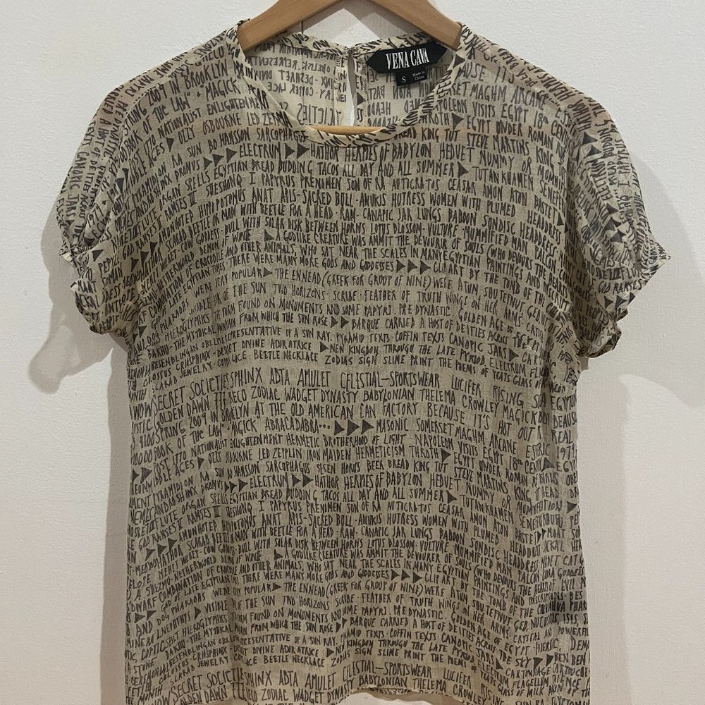 Vena Cava Sheer Silk Word Print Blouse Small